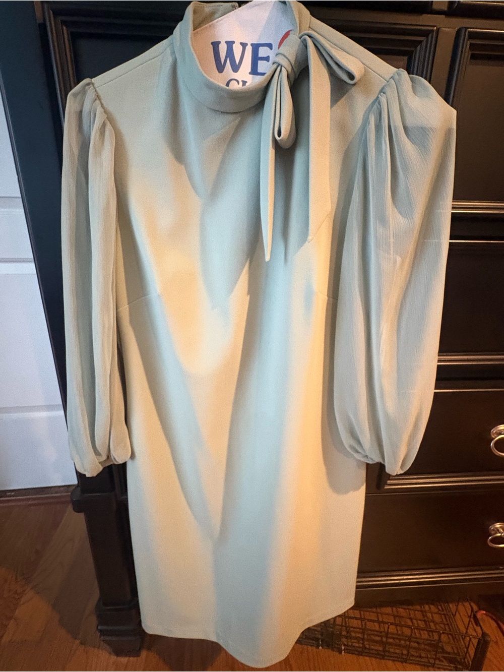 Tie-Neck Long Puff Sleeve Dress - Sage Green Calvin Klein